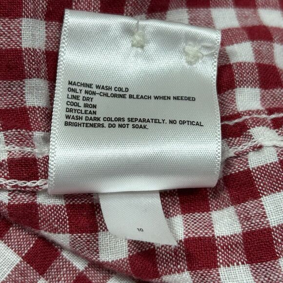 Uniqlo Shirt Men’s Large Red White Checkered 100% Linen Pocket Casual Summer - Picture 10 of 10